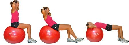 Abdominales, caderas y muslos con la pelota de ejercicios y la pelota medicinal