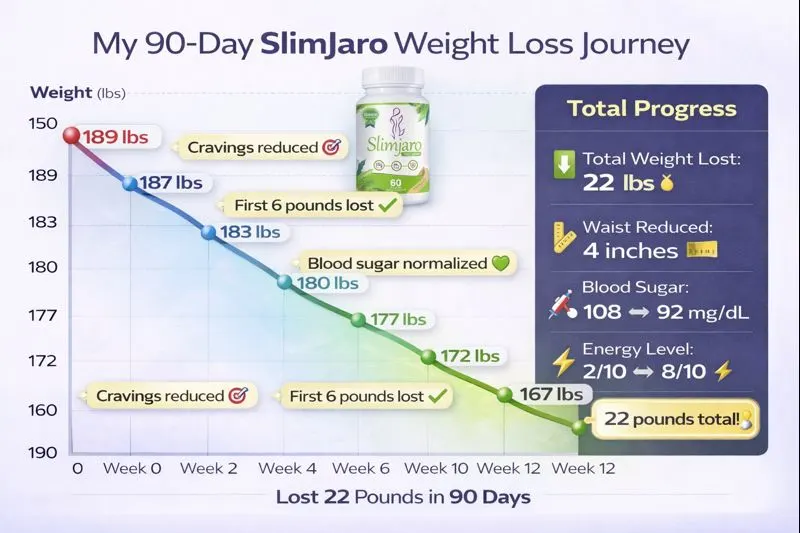 SlimJaro reviews 90 day weight loss results chart progress graph 22 pounds