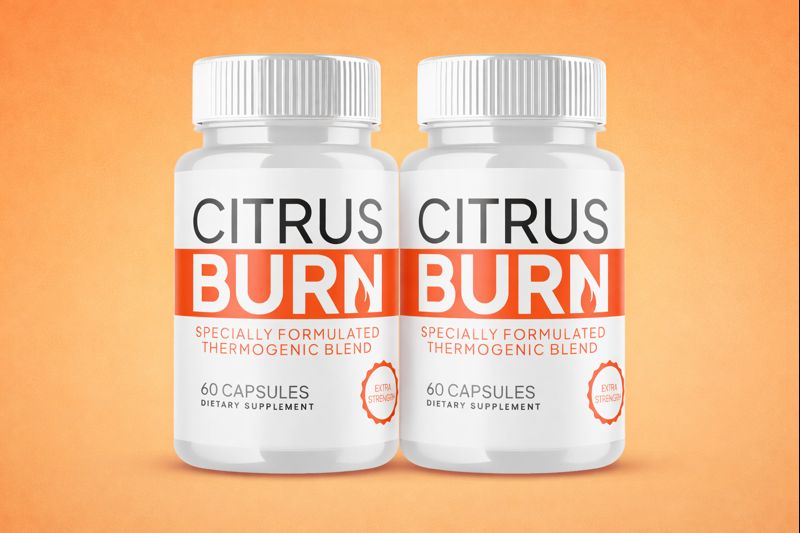 CitrusBurn thermogenic fat burner supplement bottles on solid orange background, 60 capsules weight loss formula